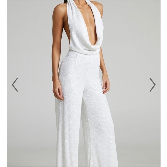 NWT showpo. JULIEN JUMPSUIT - BACKLESS WIDE LEG COWL NECK SEQUIN JUMPSUIT - Picture 2 of 7